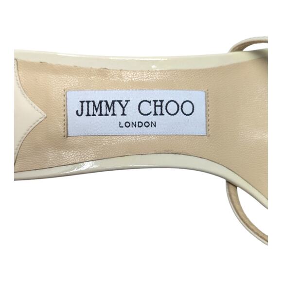 Jimmy Choo Ria 65 square toe mule slide strappy sandal cream black patent 37.5 - Picture 9 of 13